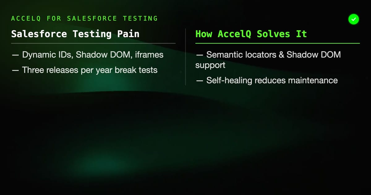 AccelQ for Salesforce Testing: Apex, LWC, and Classic UI Automation